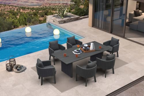 Image of PURPLE LEAF Outdoor Dining Set 7 PC Aluminum with Olifen Wicker Chair Grey