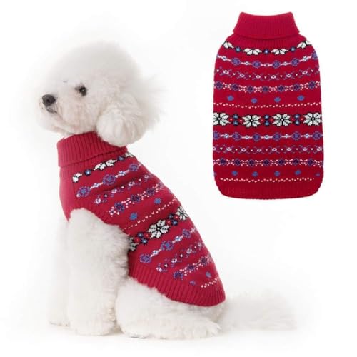 BINGPET Classic Snowflake Dog Jumper - Soft Thickening Dog Cat Sweater Coat Warm Apparel, Knitwear Pet Winter Clothes Outfits