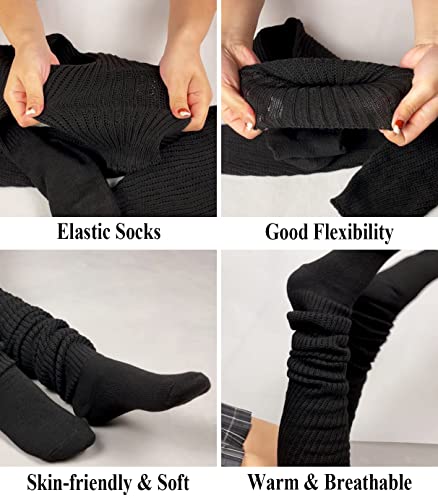 Women's Extra Knit Japanese Style Loose Socks - Black Lolita Leg Warmer Bubble Slouch2