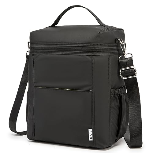 Image of NOL Natural Organic Lifestyle Insulated Lunch Bags for Women Cooler Bag Lightweight Nylon Waterproof Lunch Box For Work (Black, Large)