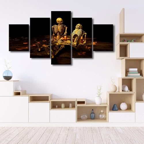 Peinture Halloween 5 panneaux de salon - Poster deco murale encadré 100x50 cm