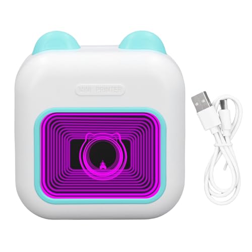 Alomejor Impresora Miniatura de Bolsillo Portátil con 7 Color de Luz, Impresora sin Tinta Térmica para Uso en el Hogar y la Oficina