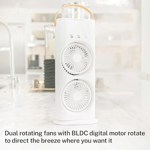 Image of Drumstone 15 𝒀𝒆𝒂𝒓𝒔 𝑾𝒂𝒓𝒓𝒂𝒏𝒕𝒚 Portable Personal Cooling Fan with Double Mist Spray, 4000mAh USB Rechargeable Battery, Ice Chamber, 3 Fan Speeds, Remote Control, LED Light,Air Cooling Fan