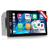ダブルディンワイヤレスCarplay Android Autoカーステレオ、7インチIPSタッチスクリーンカーオーディオレシーバー、Bluetoothハンズフリー、ミラーリンク、FMカーラジオ、バックアップカメラ、EQ、USB/AUX入力/SWC付き