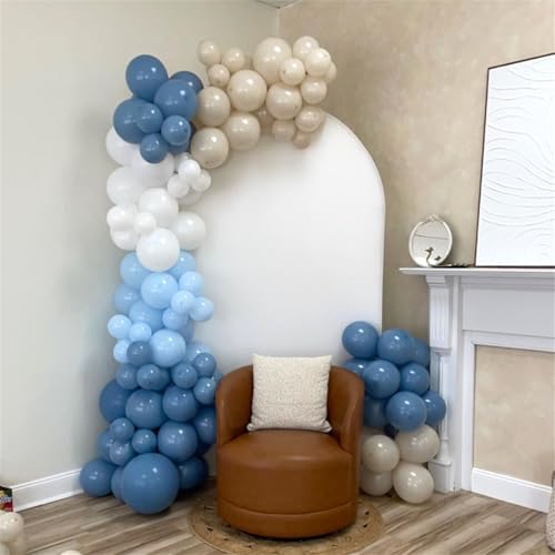Image of Dusty Blue Balloon Set, 60Pcs 12 Inch Retro Baby Slate Blue Ivory White Metallic Silver Balloons Birthday Decor, Pastel Blue Beige Cream Ocean Balloon for Bridal Wedding Gender Reveal Party Decoration