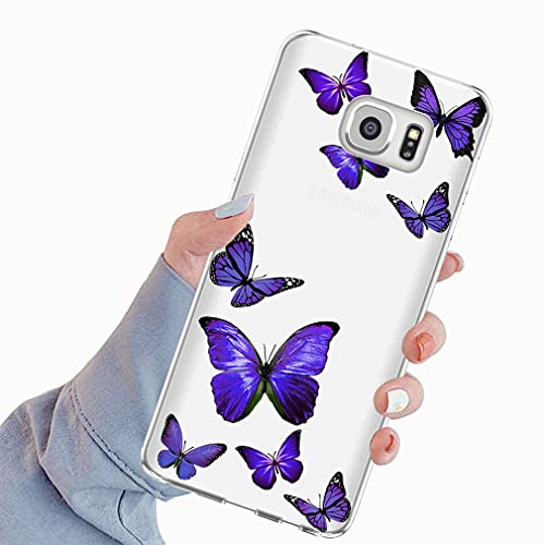 Vavies Case For Galaxy S7, Samsung S7 Case For Girls Women, Slim Shockproof Clear Pattern Soft Flexible Tpu Back Phone Protective Cover Cases For Samsung Galaxy S7 (Purple Butterfly) #TOP5