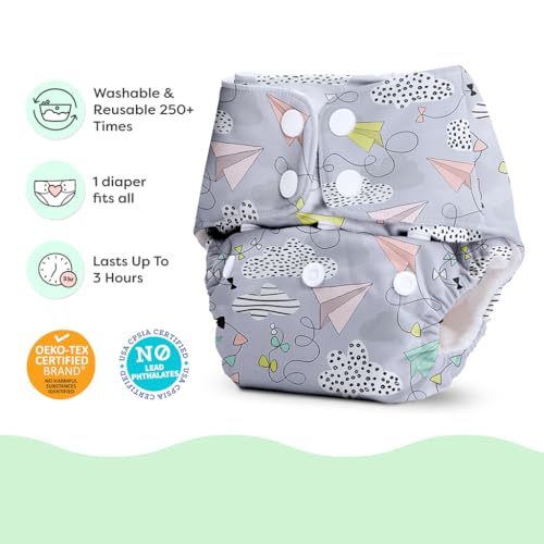 Image of BASIC Reusable Cloth Diapers | New Trimmer Version | Adjustable, Washable & Rash-Free | Includes Absorbent Pad with Dry Feel Layer | Fits 3M-3Y (5-17kg) | Certified & Comfortable for Babies