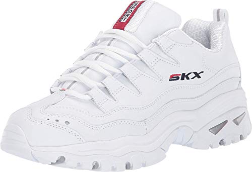 Skechers Energy Timeless Vision Baskets Basses pour Femme Pointure 37, Cuir Blanc, Bordure Rouge Marine, 37