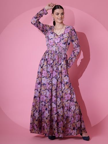 Image of Sheetal Associates Women's Maxi Floral Print Georgette Regular Sleeves Casual Dress