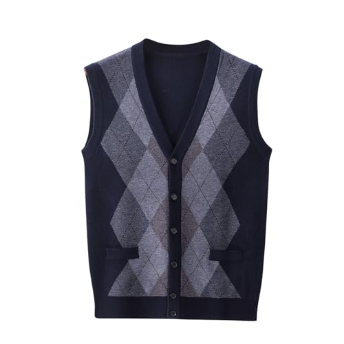 Dgoopd Argyle Sweater Vest for Men Button Down V Neck Sweater Sleeveless Knit Sweaters Lightweight Fall Sweaters