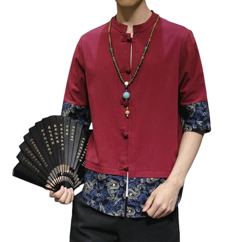 Chemise été homme coton lin style chinois à col montant et boutons grenouille pour un look épuré