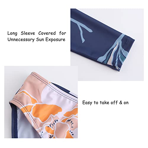 Image of Girls Two Piece Rash Guard Swimsuits Set Long Sleeve Bathing Suit with UPF 50+ Sun Protection Kids Sunsuits Swimwear Set