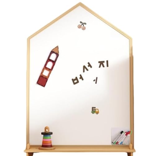 VoyageView お絵描きボード 子供用 両面ホワイトボード&黒板 イーゼル 知育玩具 マグネット対応 掛け&立て両用 1~8歳子供 天然木製 2歳誕生日プレゼント (屋根型,小サイズ)