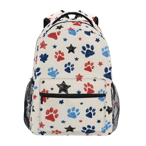 Dog Paw Print Star Blue Red Backpack for School Boys Girls Adults Kids Bookbag Laptop Bag 15L