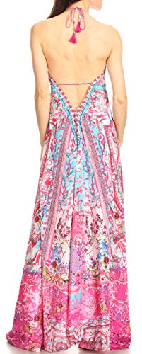 Image of Sakkas Lizi Womens Maxi High-Low Halter Handkerchief Long Dress Beach Party