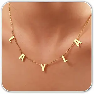 Trangel Personalized Initial Necklace for Women, 18K Gold Plated Name Choker, Custom Letter Pendant