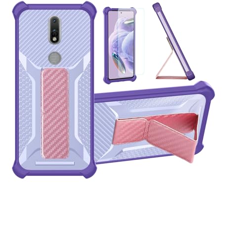 bojioderf Funda para Nokia 2.4 Funda Carcasa Case Cover [con Protector de Pantalla de Cristal Templado] Híbrida [Soporte Plegable Magnético] [Esmerilado antihuellas] Púrpura