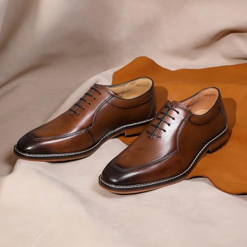 Image of Men's Dress Shoes Genuine Leather Oxford for Men Classic Comfortable Formal Business lace up No Creases Mens Dress Shoes