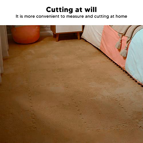 VBESTLIFE Plüsch-Puzzle-Schaumstoff-Bodenmatte, 10 Stück, Weicher, Dicker, Geteilter, Ineinandergreifender Plüschschaum-Teppich für den Raumboden (Braun), (Vbestlife0z3wkat189-12)