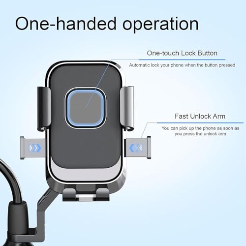 Image of MotoPro K2 Motorcycle Phone Holder for Mirror Rod | One-Touch Lock | Anti-Vibration Mount | 360 Adjustable Mobile Stand for Bikes & Scooters