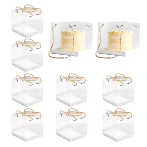 ECVUKQ 10 cajas para tartas, caja de regalo transparente de 4 pulgadas con 2 correas de transporte, caja para tartas, caja transparente para tartas, cajas de transporte, cajas transparentes para