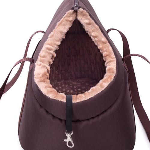 BOUTIQUE ZOO Hundetasche - Braun Beige/Minky, L bis 15 kg - Tragetasche für kleinen und mittleren Hund, Welpen, Katze