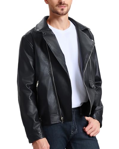 WULFUL Jaqueta masculina de couro, jaqueta bomber sintética para motociclista, lapela assimétrica, z