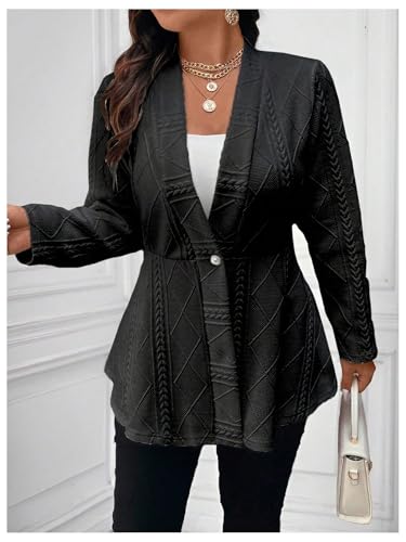 Milumia Women's Plus Size Textured Button Down Blazer V Neck Ruffle Hem Jacket3