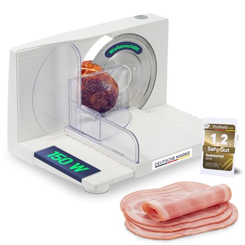 Sommertal Allesschneider AS170 150W Edelstahlmesser mit Wellenschliff, platzsparend klappbar, elektrische Schneidemaschine Brotschneidemaschine, Profi Aufschnittmaschine weiß 0-15mm Sommertal Allesschneider AS170 150W Edelstahlmesser mit Wellenschliff, platzsparend klappbar, elektrische Schneidemaschine Brotschneidemaschine, Profi Aufschnittmaschine weiß 0-15mm