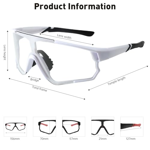 Long Keeper Photochromic Cycling Sunglasses Mountain Bike Riding Glasses for Women Men Sports Sunglasses UV400 (White) - Image 3