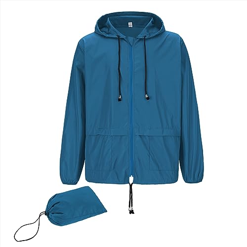 Zando Ropa impermeable para bicicleta, chaqueta impermeable para hombre, transpirable, cortavientos, chaqueta ligera para hombre, azul, S