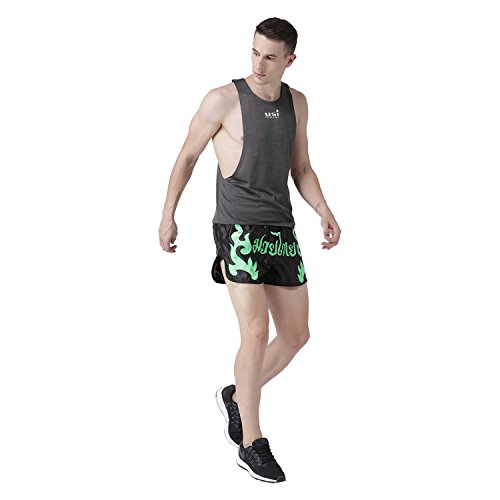 Image of USI Universal Muay Thai Shorts for Men Women, 410NG Boxing Kickboxing MMA Fight Clothing Training Workout Trunks (in, Alpha, S, Regular, Black /Green)