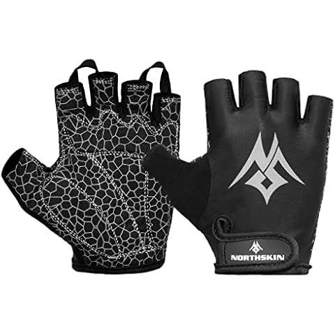 NORTH SKIN Half Finger Cycling Gloves Padded Hand Protection Anti-Slip Shock-absorbing Weightlifting Gym Workout Outdoor Sports Breathable Mitts for BMX MTB Road Riding Men and Women (Blk, M) Cover