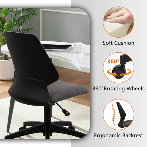 Image of CLATINA Armless Home Office Chair, Ergonomic Small Desk Chair with Wheels and Soft Thick Upholstered Cushion, Comfy Adjustable Height Swivel Computer Task Chair for Conference Waiting, Black, 2Pack