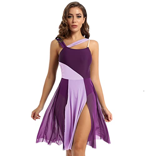 LiiYii Damen Lyrisch Tanzkleid Ärmellose Ballettkleid Eiskunstlauf Kleid mit Tüll Rock Ballerina Kleid Latein Tanzkleid Modern Dance Tanzkleidung...