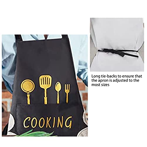 UESDU Cooking Apron 2PCS Grill Apron Personalized Black and Brown Work Apron with Wipe Cloth and Pockets Waterproof Kitchen Apron for Men Women - Image 5