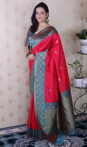 Image of SGF11 Women's Kanjivaram Pure Handloom Soft Silk Saree With Blouse Piece