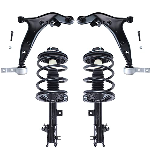 Image of Detroit Axle - 4pc Front End Control Arms Kit for 2004-2009 Nissan Quest, 2 Lower Control Arms 2 Struts & Coil Spring 2005 2006 2007 2008 Replacement Suspension