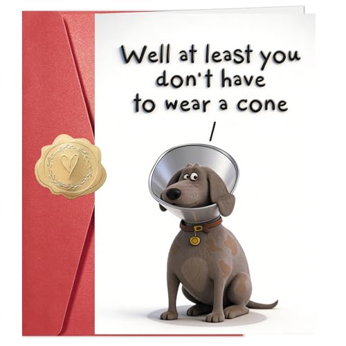 Funny Get Well Card At Least You Dont Have To Wear A Cone Humorous Recovery Greeting Card Get Well Soon Card for Men Women After Surgery Blank Inside with Red Envelope