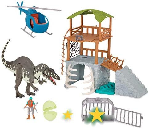 Terra by Battat CF2010Z Jungle Expedition Big Playset Electronic Acrocanthosaurus & Helicopter with 2 Surprise Dinosaur Toys for Kids Age 3+ (13 Pc)