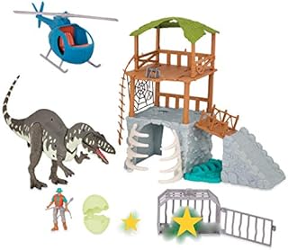 Terra by Battat CF2010Z Jungle Expedition Big Playset Electronic Acrocanthosaurus & Helicopter with 2 Surprise Dinosaur Toys for Kids Age 3+ (13 Pc)