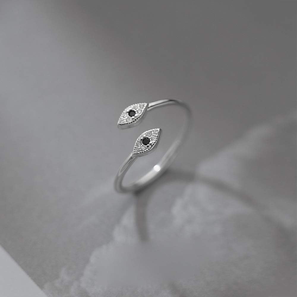 Black Evil Eyes Thin Line Sterling Silver Asymmetric Small Wrap Open Rings for Women Adjustable CZ Engagement Promise Statement Dainty Crystal Knuckle Finger Rings Her Sister - Image 3