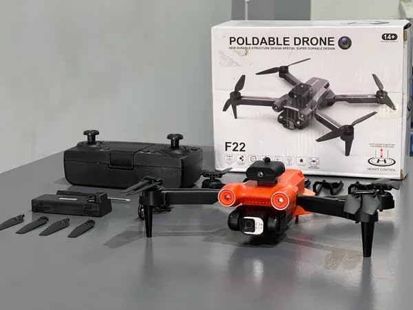 VVE Foldable Remote Control Drone with 4k-1080P Camera with GPS-1800Mah Battery WiFi FPV 4-Camera Toy with Dual Flash Lights Multicolor (Dk F22 Drone)