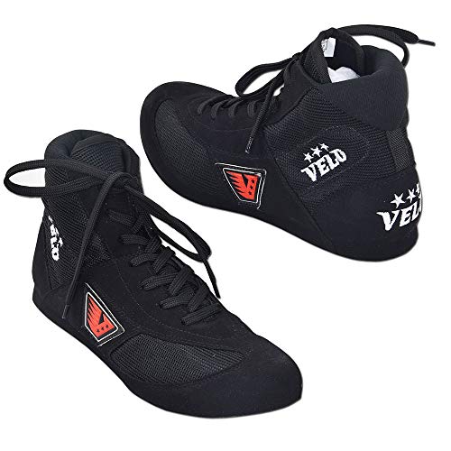 VELO Leather Boxing Shoes Sports Training Mesh Unisex Pro Boot Light Weight Black (Black, 36 (USA-3))