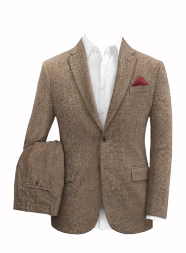 2 Piece Herringbone Tweed Suits for Men Wedding Groomsmen Tuxedo Prom Suit Blazer Pants Set