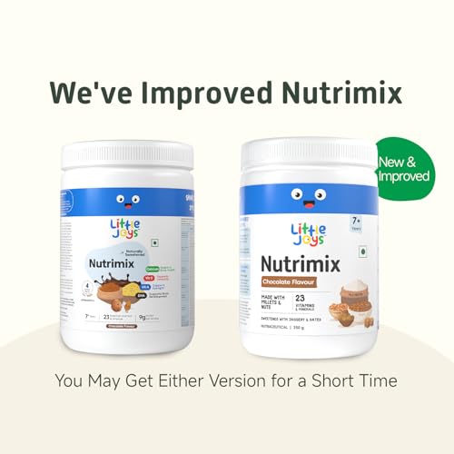 Image of Little Joys Chocolate Nutrimix 7+ (350g) | 7-12 Years | Naturally Sweetened with Dates & Jaggery | With 23 Essential Vitamins & Minerals | 9g Protein per Serving | Supports Overall Health & Development | With Ragi, Bajra, Almonds & Oats | Chocolate Flavour Nutrition Drink Powder