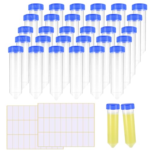 26pcs 50ml Tubes à Essai en Plastique avec Bouchons à Vis, Tube a Essai Plastiques, Tube Plastique Transparent, Éprouvette Transparent Fiole Éprouvette...