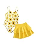 WDIRARA Toddler Girl's Floral Print One Piece Swimsuit with Beach Skirt Cute Bathing Suits Yellow 5Y