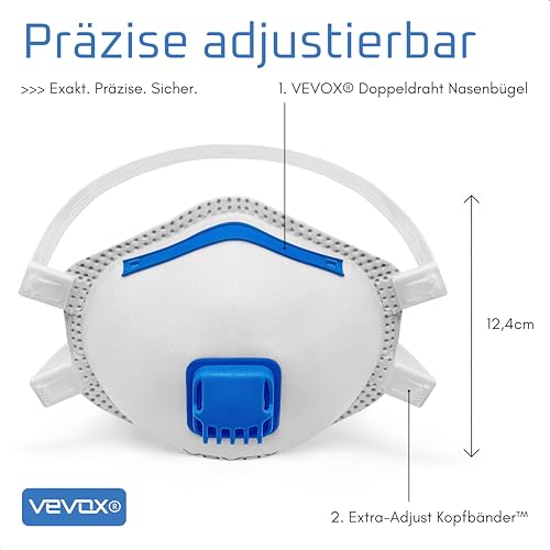 VEVOX® FFP3 Maske mit Ventil – 5er, 10er oder 20er Set – Staubmaske – Atemschutzmaske – Staubschutzmaske – Feinstaubmaske – Atemschutz z.B. gegen Feinstaub, Schimmel oder Asbest
