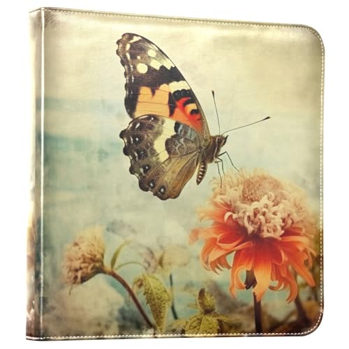 Álbum de fotos adhesivo DIY de piel PU, diseño mariposa, encuadernador de 3 anillos, 40 páginas, tamaño 11.8x11.2 pulgadas miniatura 1
